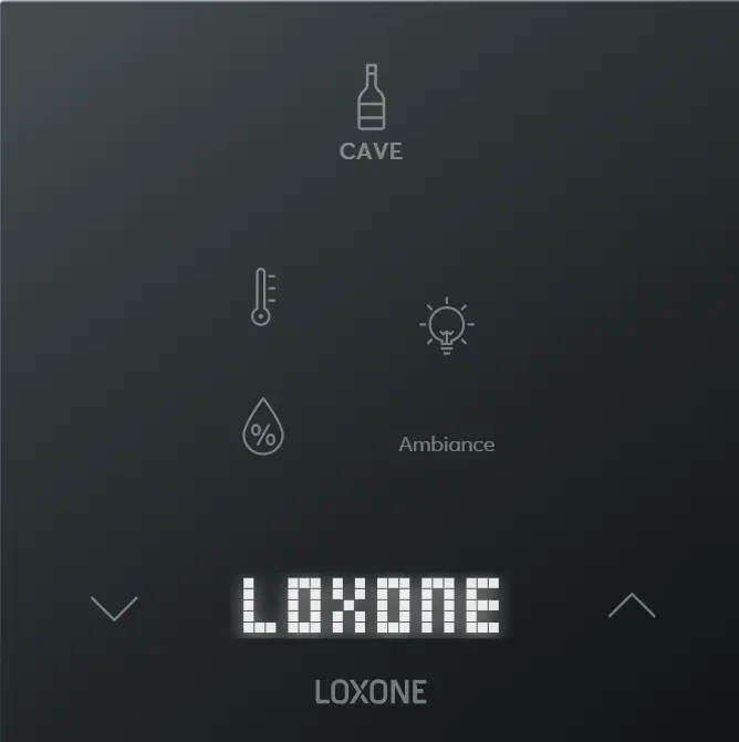 Interrupteur tactile Loxone dédié à la cave : consignes de température, hygrométrie et ambiance lumineuse