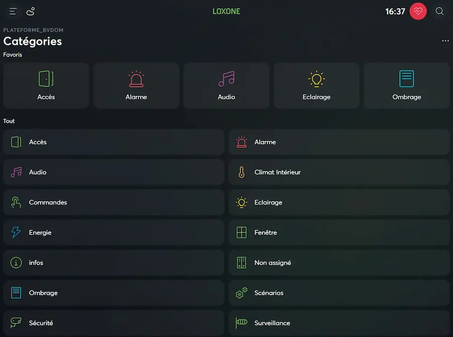 Interface de supervision GTB Loxone — tableau de bord énergétique